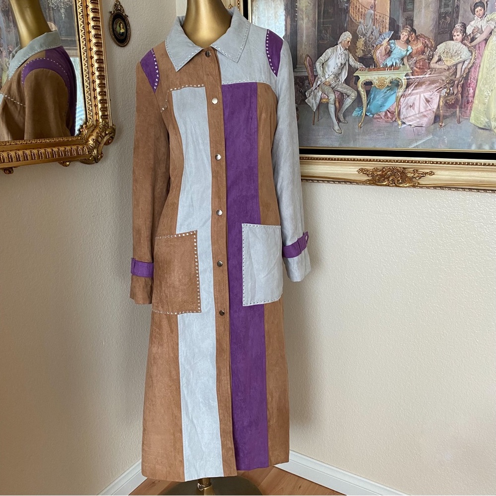 Donna Vinci Rhinestone Studded Patchwork Long Coat - image 1